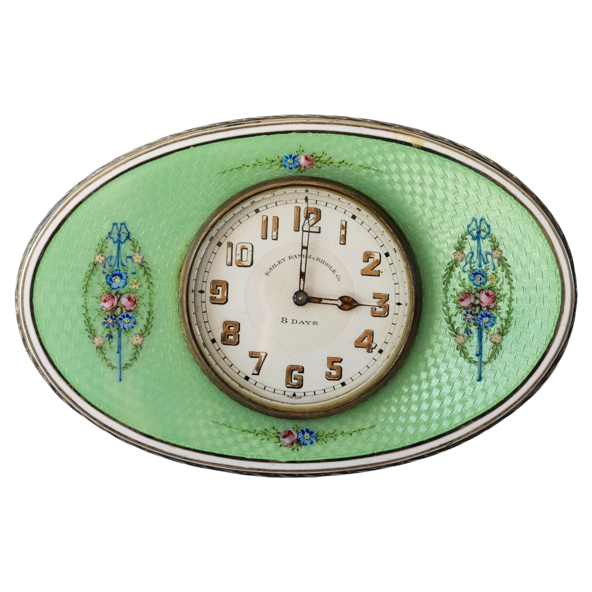 Schreibtischuhr aus Sterling und Emaille von Bailey, Banks & Biddle (ca. 1930)