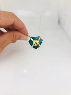Sterling Enamel Hat Pin, Family Crest or Coat of Arms, circa 1850, Victorian