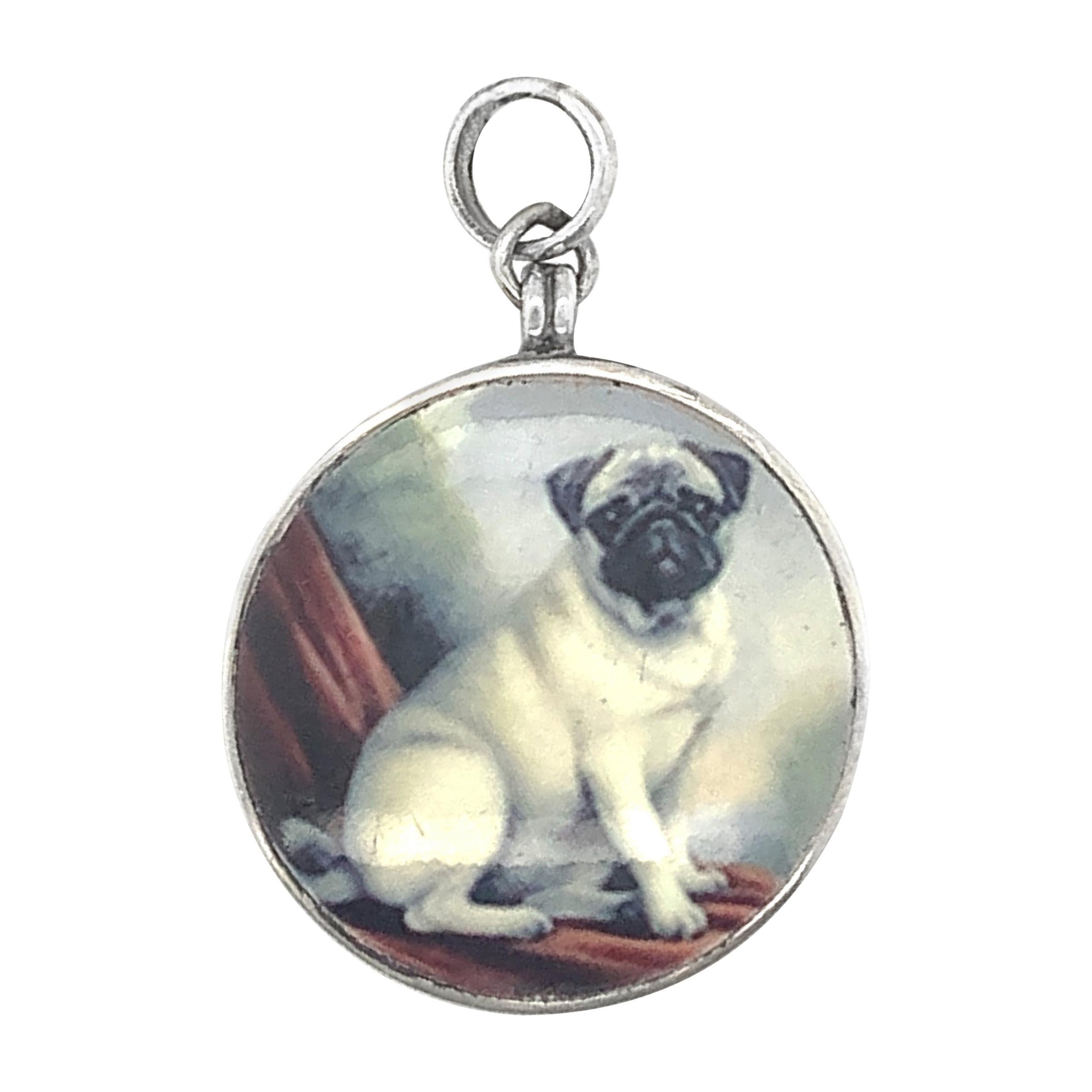 Pug-Anhänger aus Sterlingsilber und Emaille