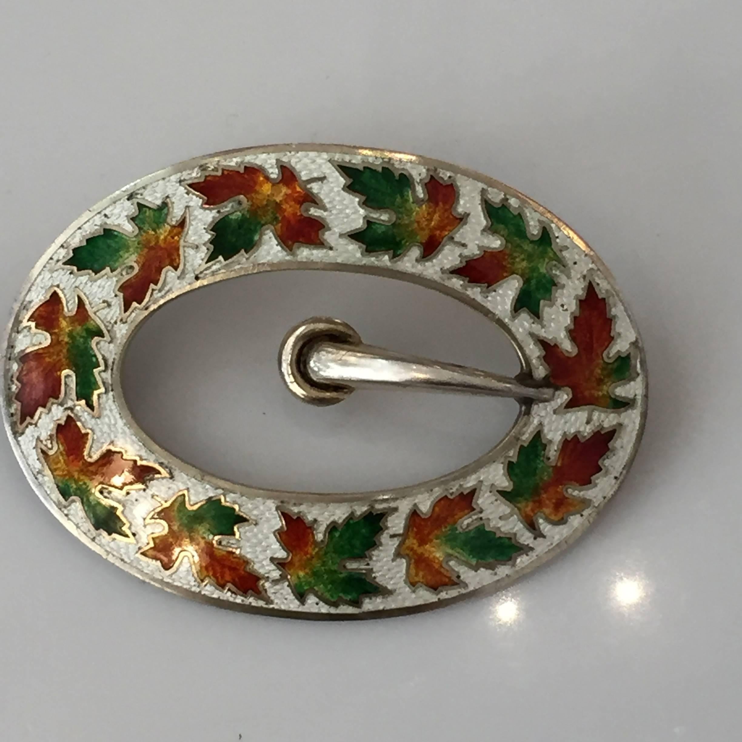 Early 20th Century Sterling Enamelware Belt Buckle Brooch, circa 1904 For Sale