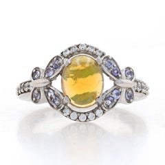Bague en argent sterling, opale d'Éthiopie, tanzanite, topaze blanche 925, halo de papillons ovales 8 1/4