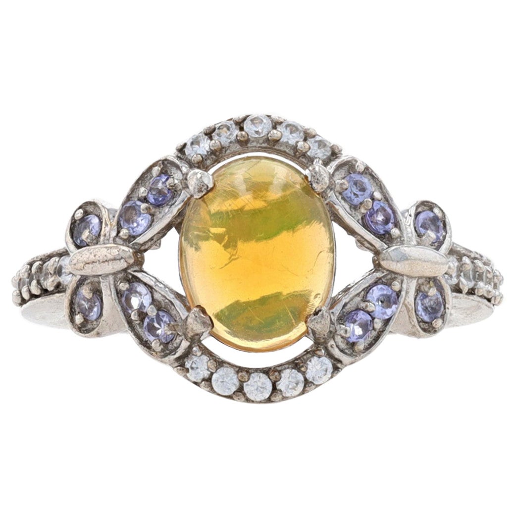 Sterling Äthiopischer Opal Tansanit Weißer Topas Ring 925 Oval Schmetterlings Halo 8 1/4