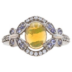 Sterling Äthiopischer Opal Tansanit Weißer Topas Ring 925 Oval Schmetterlings Halo 8 1/4