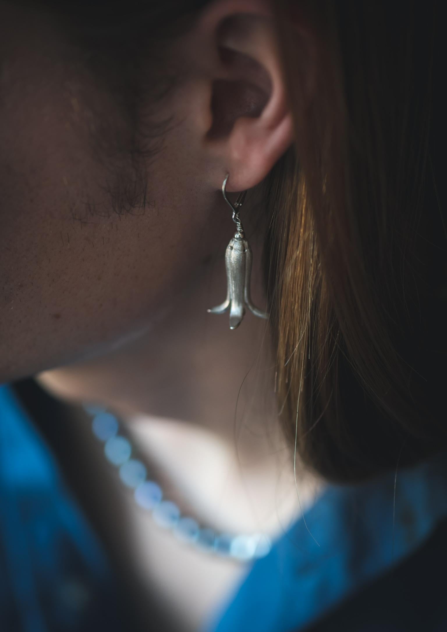 Women's or Men's Sterling Fawn Lily Earrings For Sale