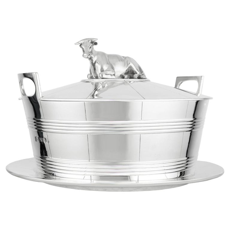 Sterling Figural Cow Butter Dish and Underplate, London, Circa 1837 For