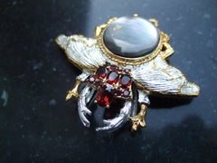 Sterling Figural Garnet Abalone Bee Brooch Pendant c 1990s