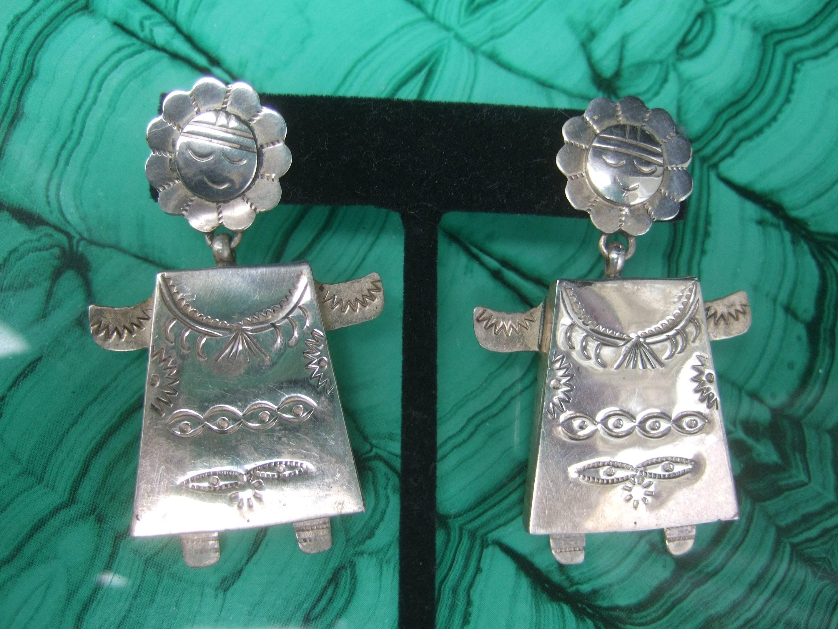 Sterling Figural Mexican Artisan Dangle Earrings circa 1980s 2