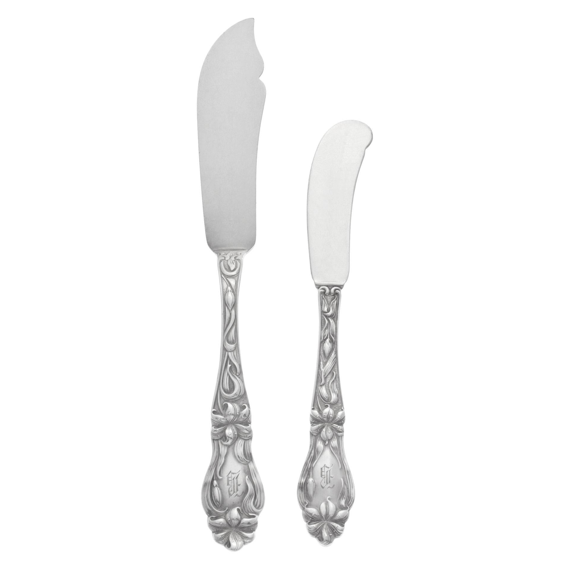 Women's or Men's Sterling Flatware Set Lily Patented in 1910 by Frank M Whiting, Almost Complete For Sale