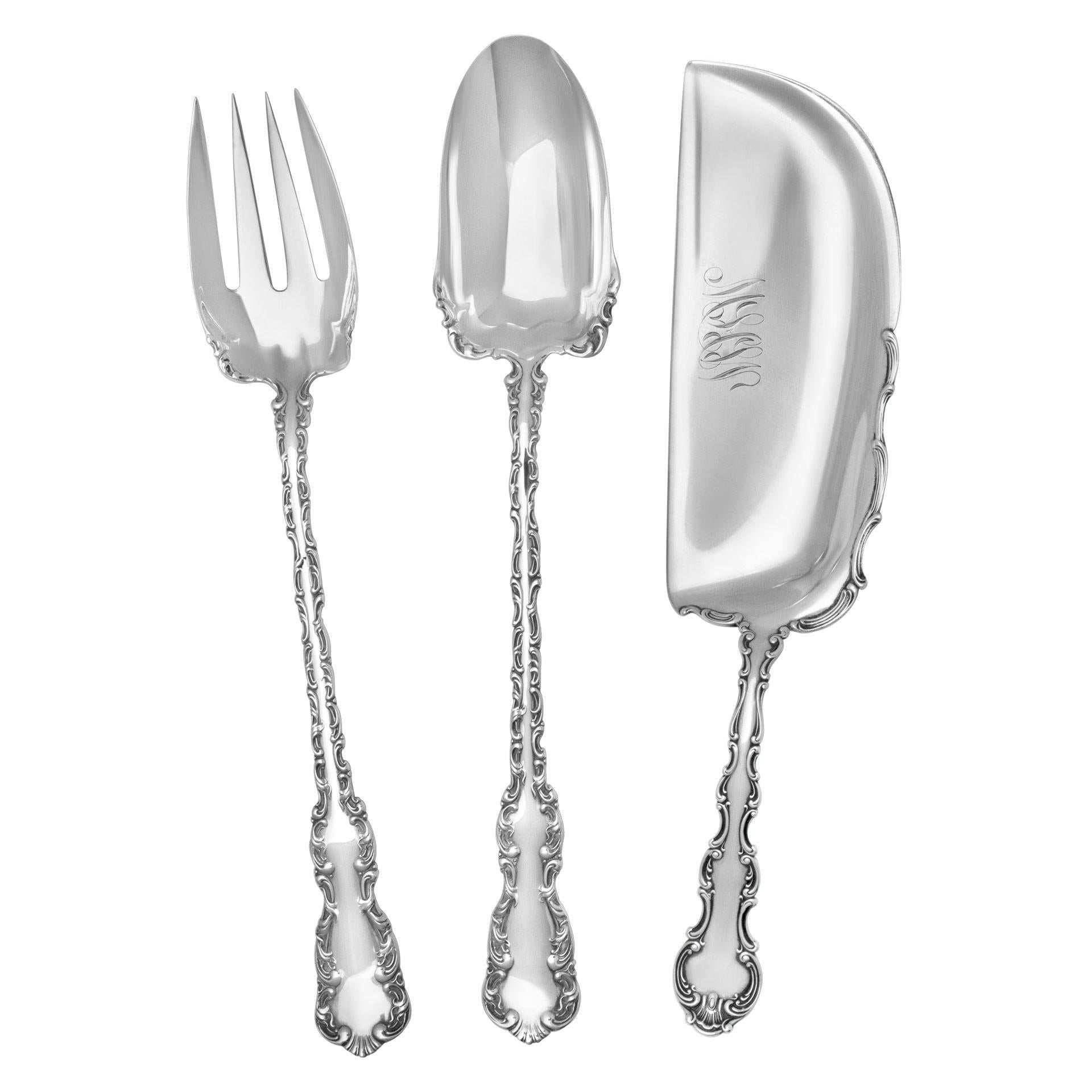 Sterling Flatware Set Strasbourg by Gorham, Patented in 1892, 7 Place Setting In Excellent Condition In Surfside, FL