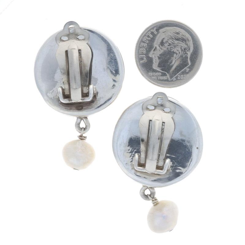 Bead Sterling Freshwater Pearl Dangle Earrings - 925 Circles Resin Filled Clip-Ons For Sale