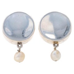 Sterling Freshwater Pearl Dangle Earrings - 925 Circles Resin Filled Clip-Ons