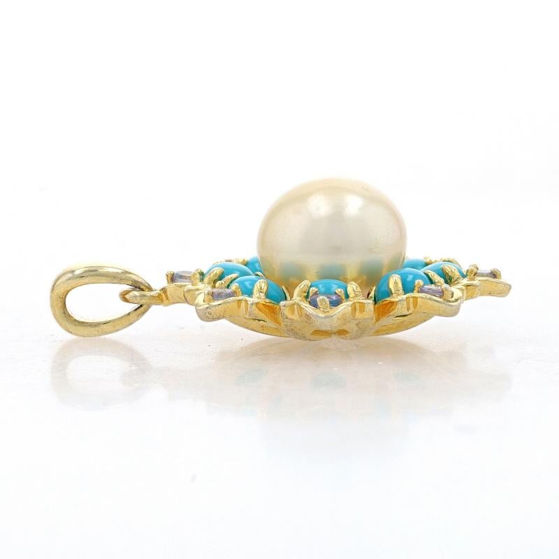 Bead Sterling Freshwater Pearl Turquoise Tanzanite Halo Pendant 925 Gold Plate Flower For Sale