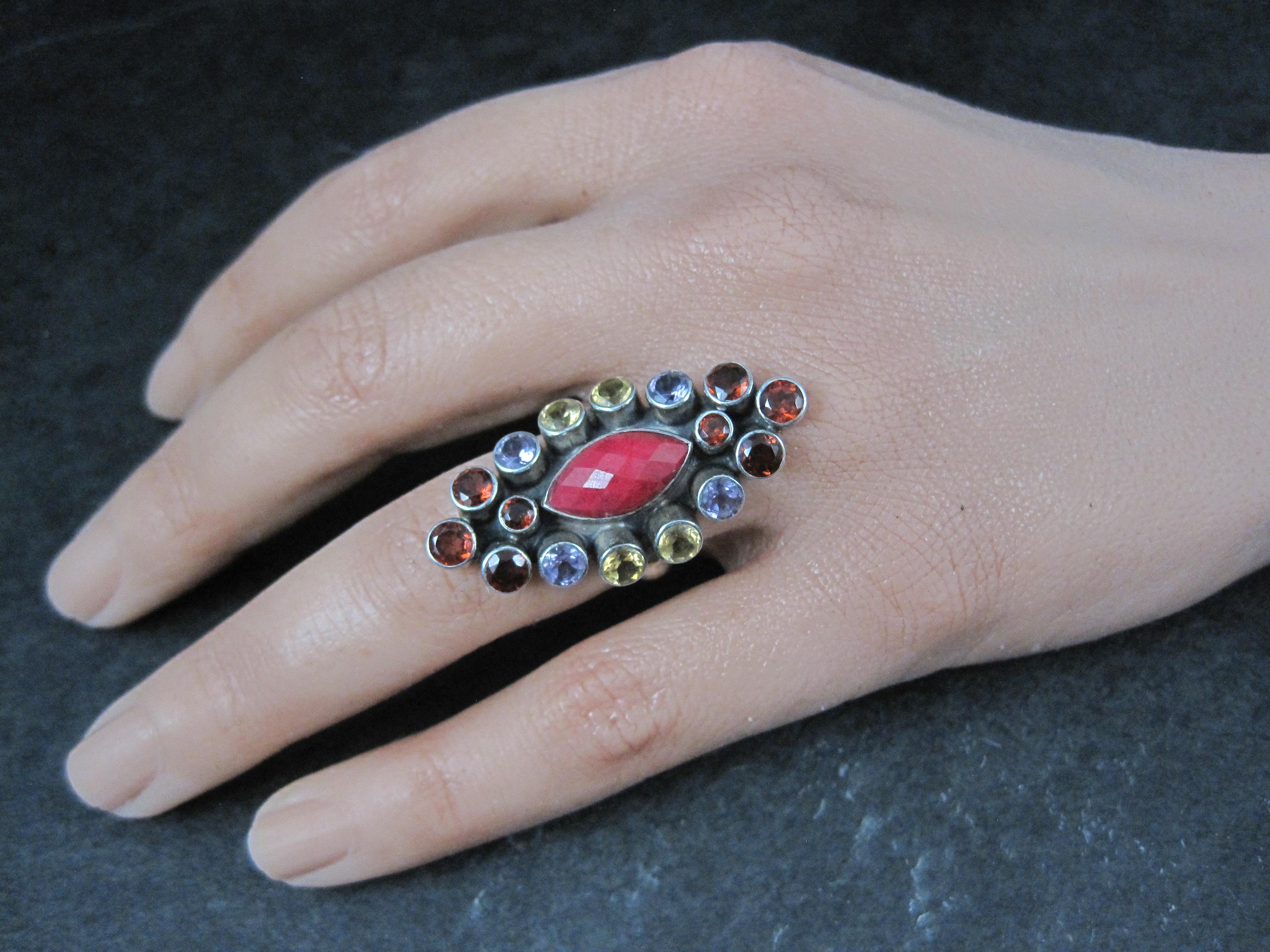 Anillo granate amatista citrino rubí talla 6 Nicky Butler Corte mixto en venta