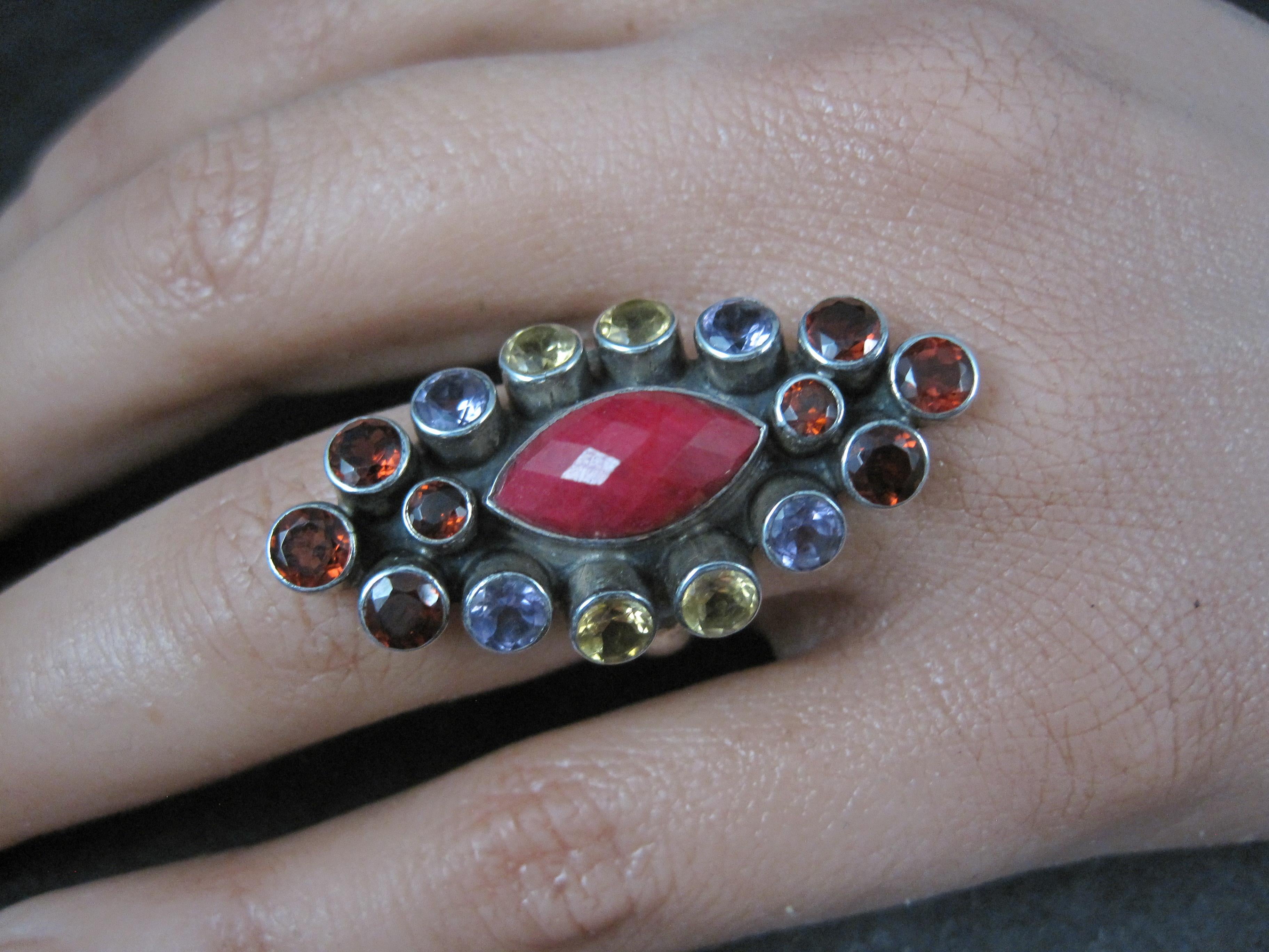 Anillo granate amatista citrino rubí talla 6 Nicky Butler en Excelente estado para la venta en Webster, SD