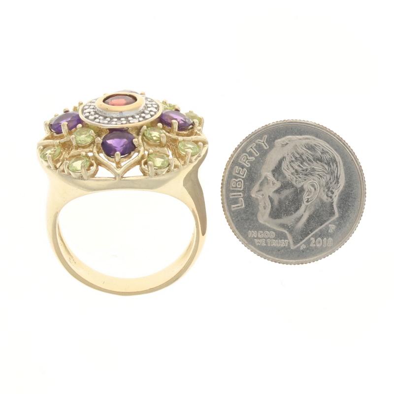 Sterling Garnet Amethyst Peridot Diamond Ring - 925 Round 2.21ctw Medallion Sz 6 1