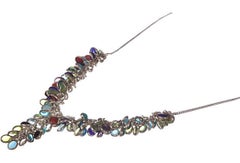 Sterling Gemstone Cabochon Coral and Amethyst Charm Necklace