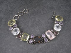 Sterling Gemstone Garnet Rose Quartz Citrine Bracelet 7 Inches