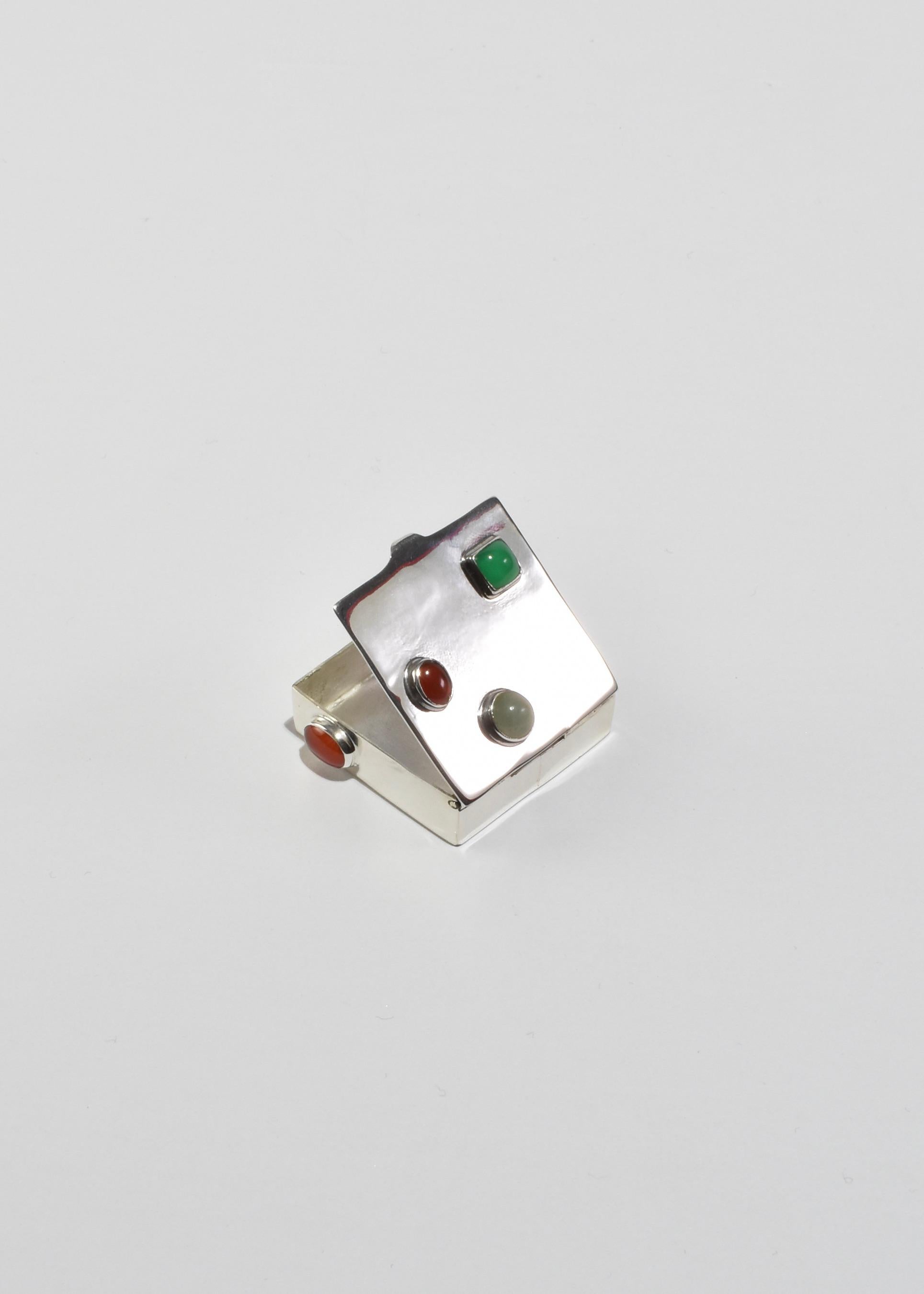 Sterling Silver Sterling Gemstone Pillbox For Sale