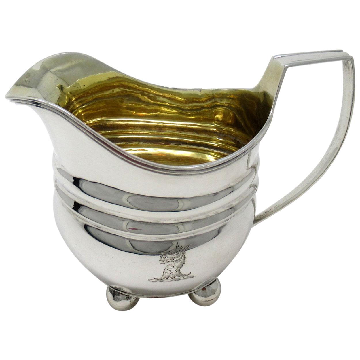 Sterling Georgian Sterling Silver Cream Jug Pitcher William Abdy, London, 1809