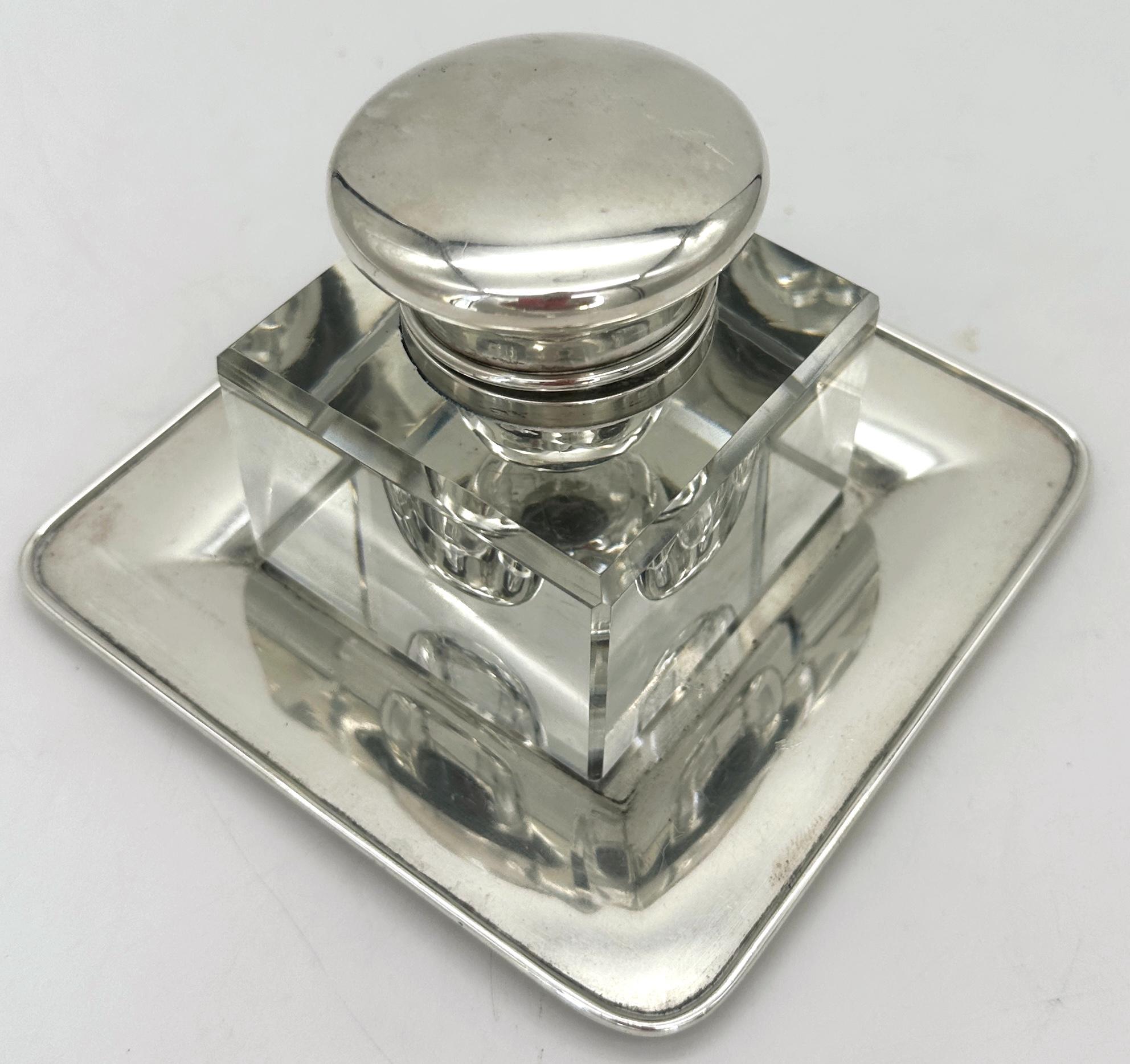 Art Deco Sterling & Glass Inkwell by Dominick & Haff for J.E. Caldwell & Co, Circa 1920 For Sale