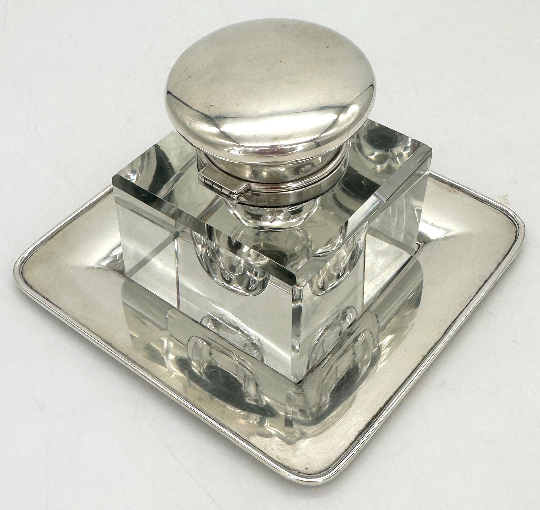American Sterling & Glass Inkwell by Dominick & Haff for J.E. Caldwell & Co, Circa 1920 For Sale