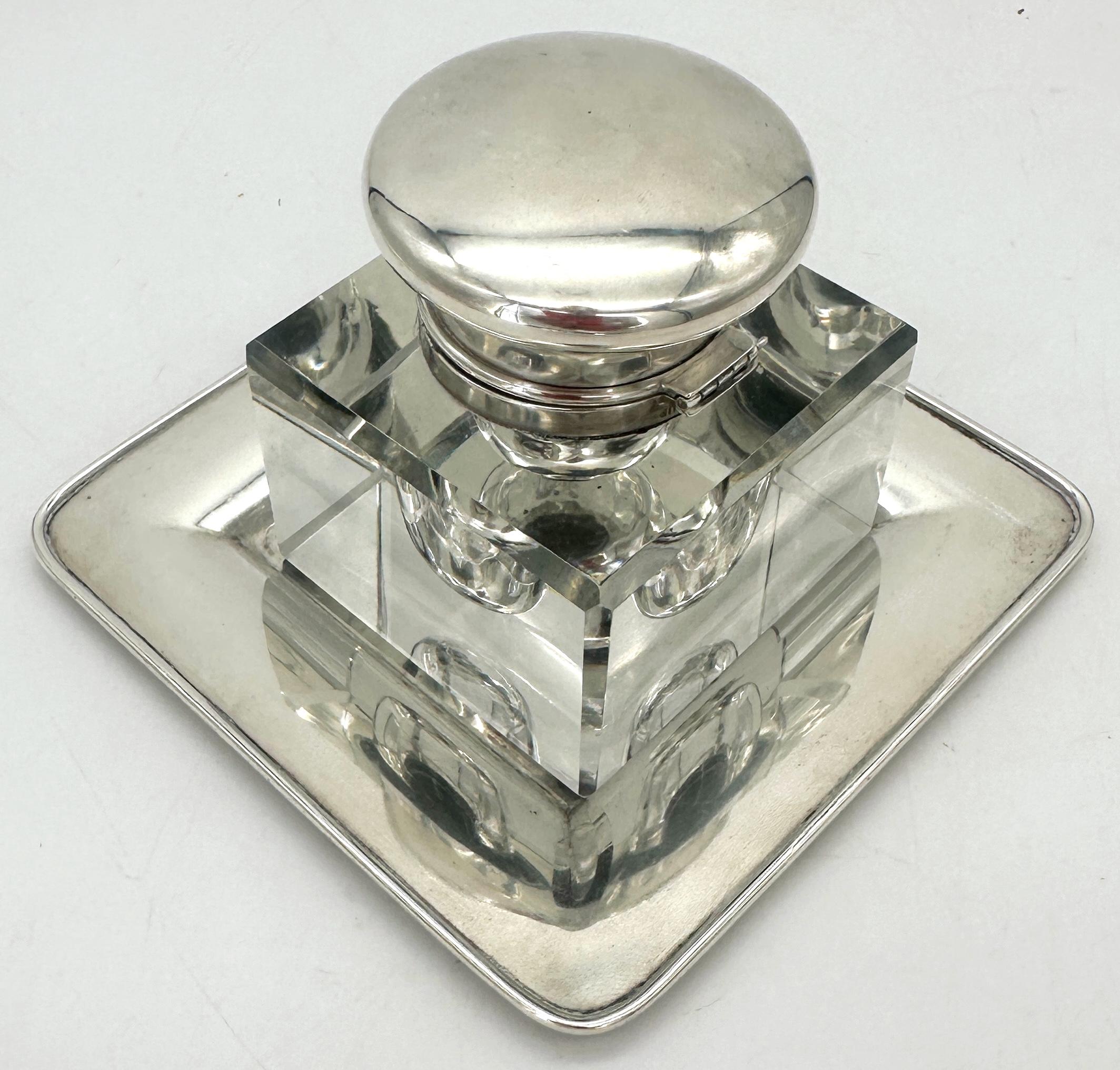 Sterling & Glass Inkwell by Dominick & Haff for J.E. Caldwell & Co, Circa 1920 In Good Condition For Sale In West Palm Beach, FL