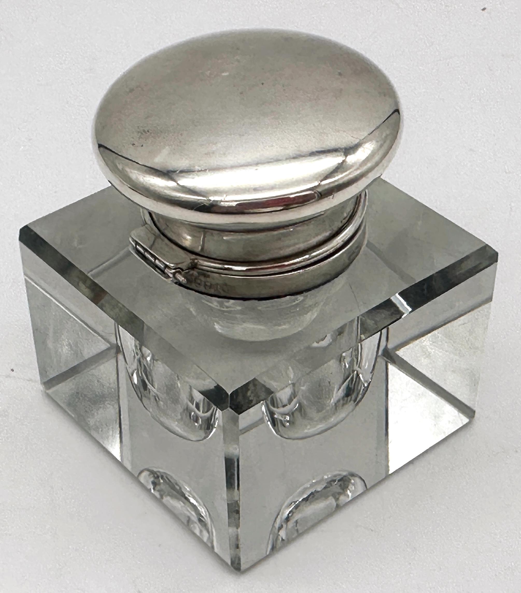 Sterling Silver Sterling & Glass Inkwell by Dominick & Haff for J.E. Caldwell & Co, Circa 1920 For Sale