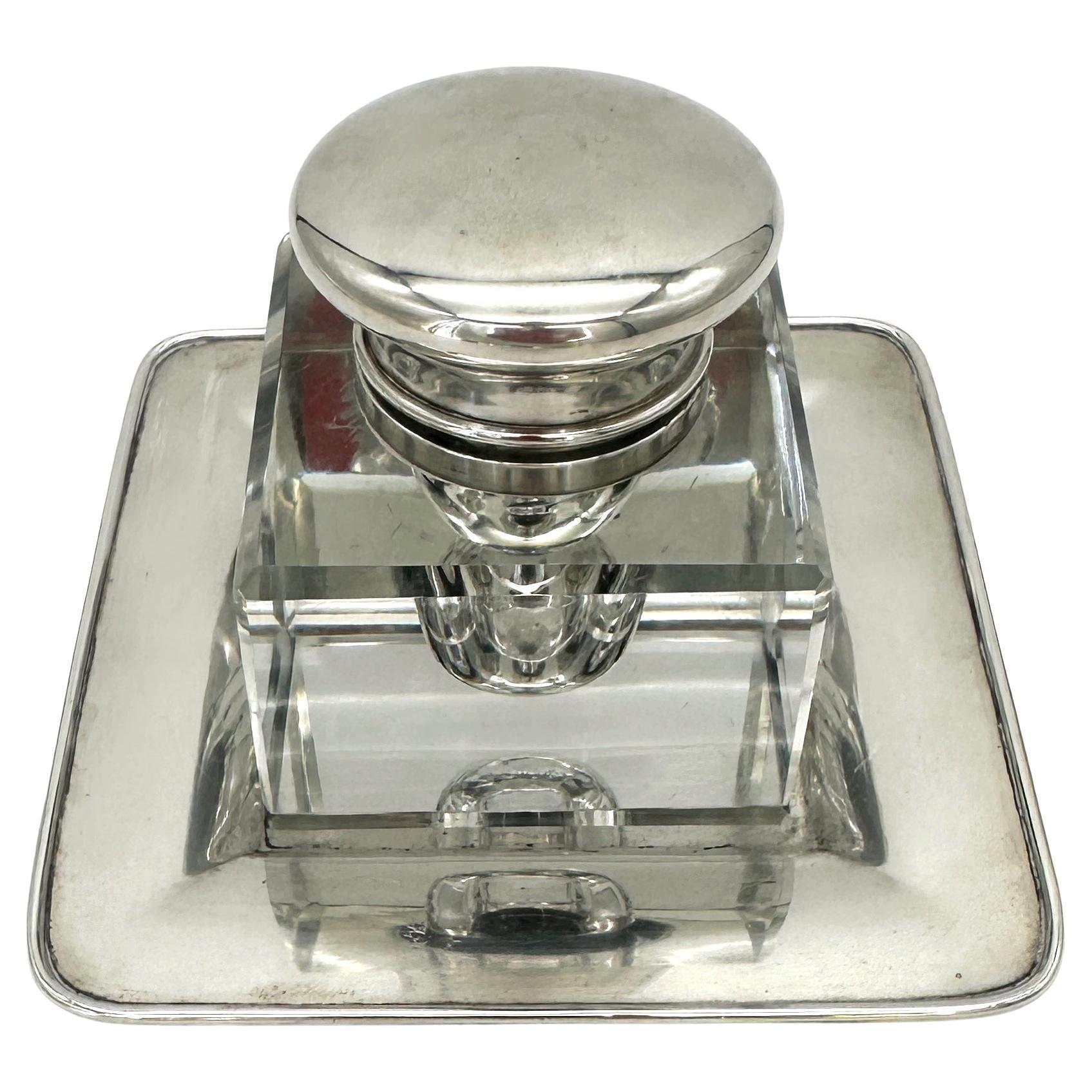 Sterling & Glass Inkwell by Dominick & Haff for J.E. Caldwell & Co, Circa 1920