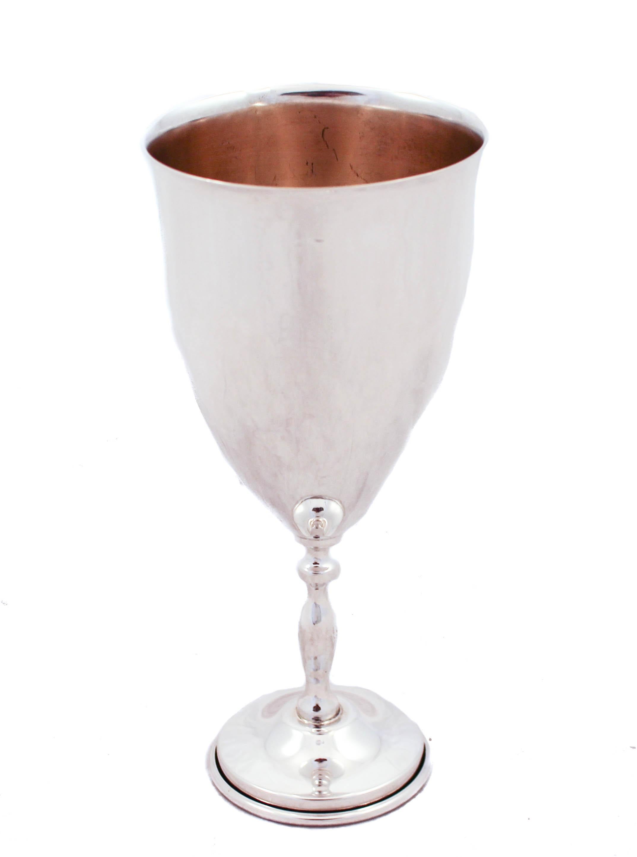 Mexican, sterling, excellent, 7” x 3”, 1960-69, unknown Juvento Lopez Reyes, $485
Being offered is a sterling silver goblet. Handmade in Mexico in the 1960’s, it is very simple and understated. The cup portion has a subtle curve that gives it a