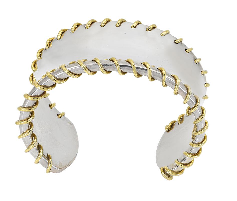 Sterling & Gold Tiffany & Co. Stitch Cuff In Excellent Condition For Sale In New York, NY