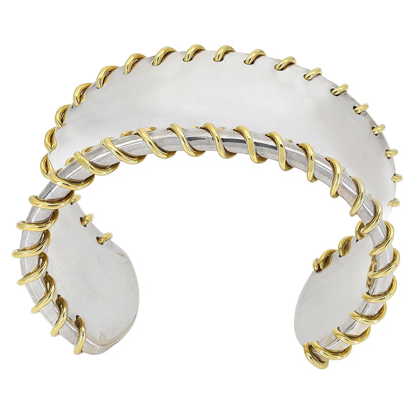 Tiffany & Co., aus Sterlingsilber und Gold Manschettenknöpfe mit Stickerei im Angebot