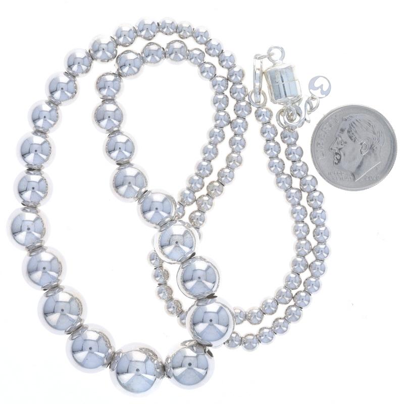 Women's Sterling Graduated Bead Strand Necklace - 925 Dot Ball Magnetic Clasp Extender For Sale