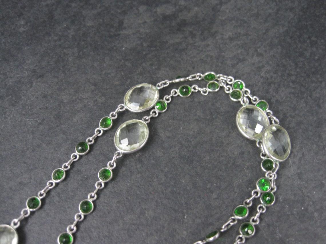 Modern Sterling Green Amethyst Chrome Diopside Necklace 17.5 to 18.5 Inches For Sale