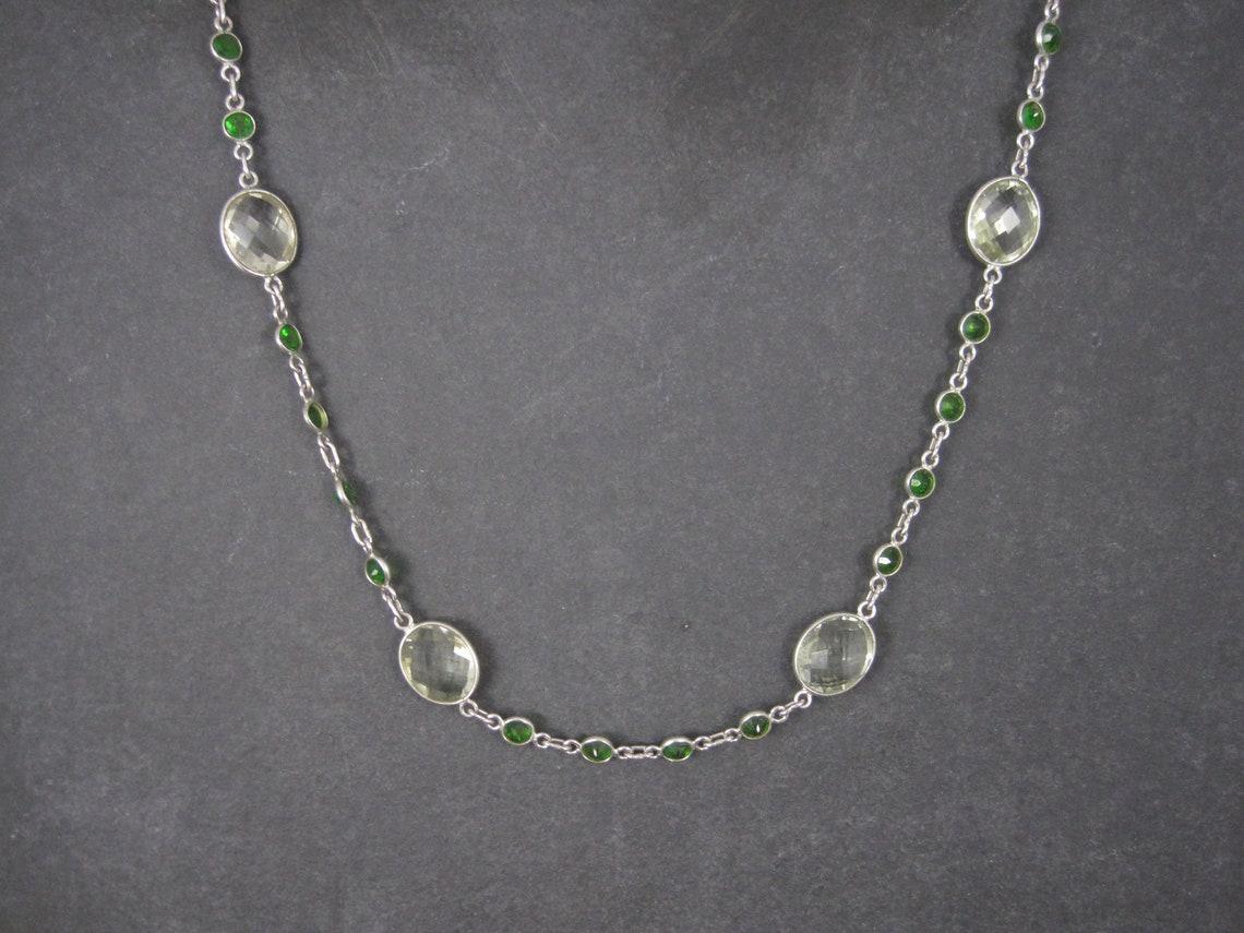 Women's Sterling Green Amethyst Chrome Diopside Necklace 17.5 to 18.5 Inches For Sale