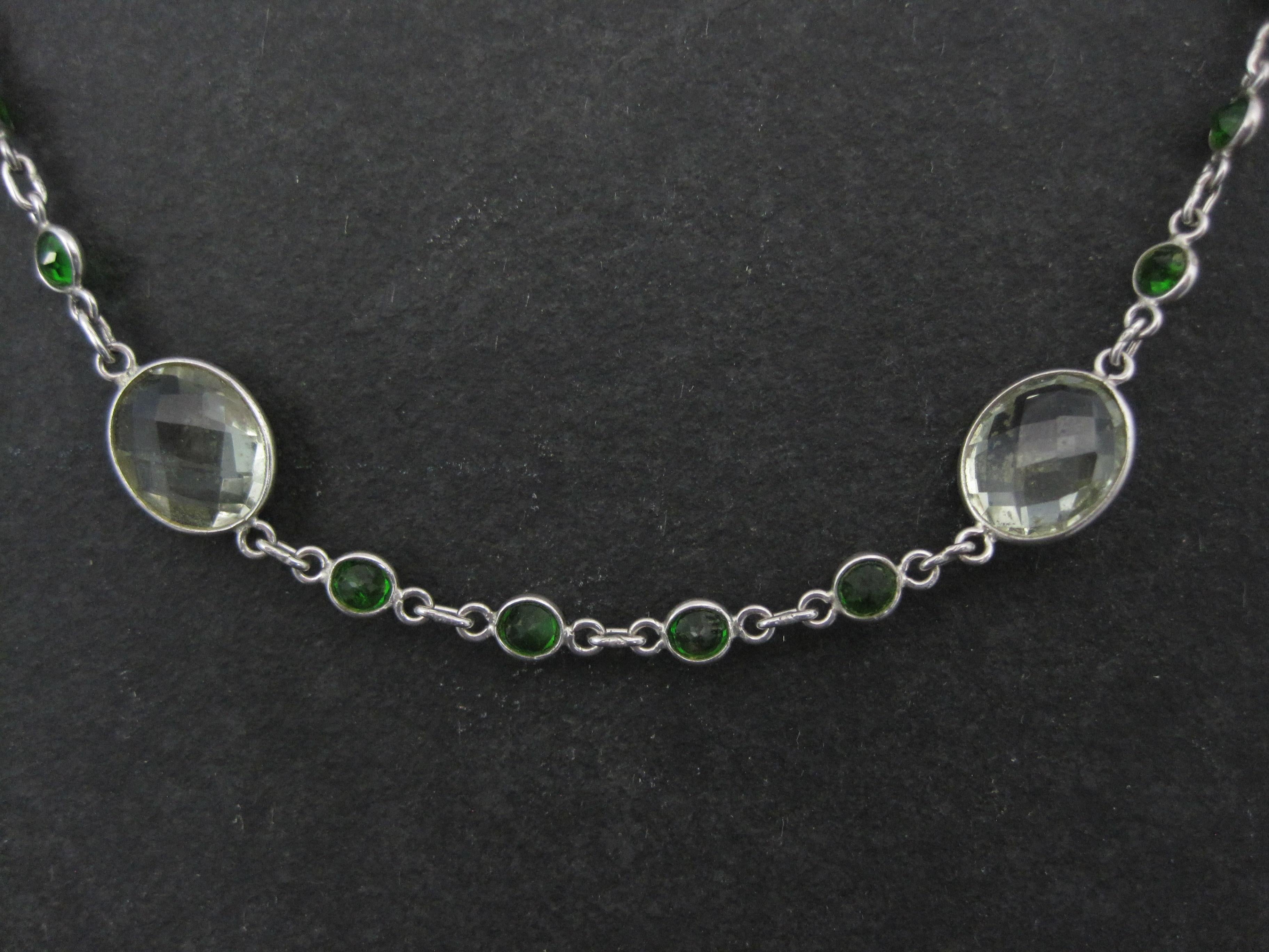Sterling Green Amethyst Chrome Diopside Necklace 17.5 to 18.5 Inches For Sale 3