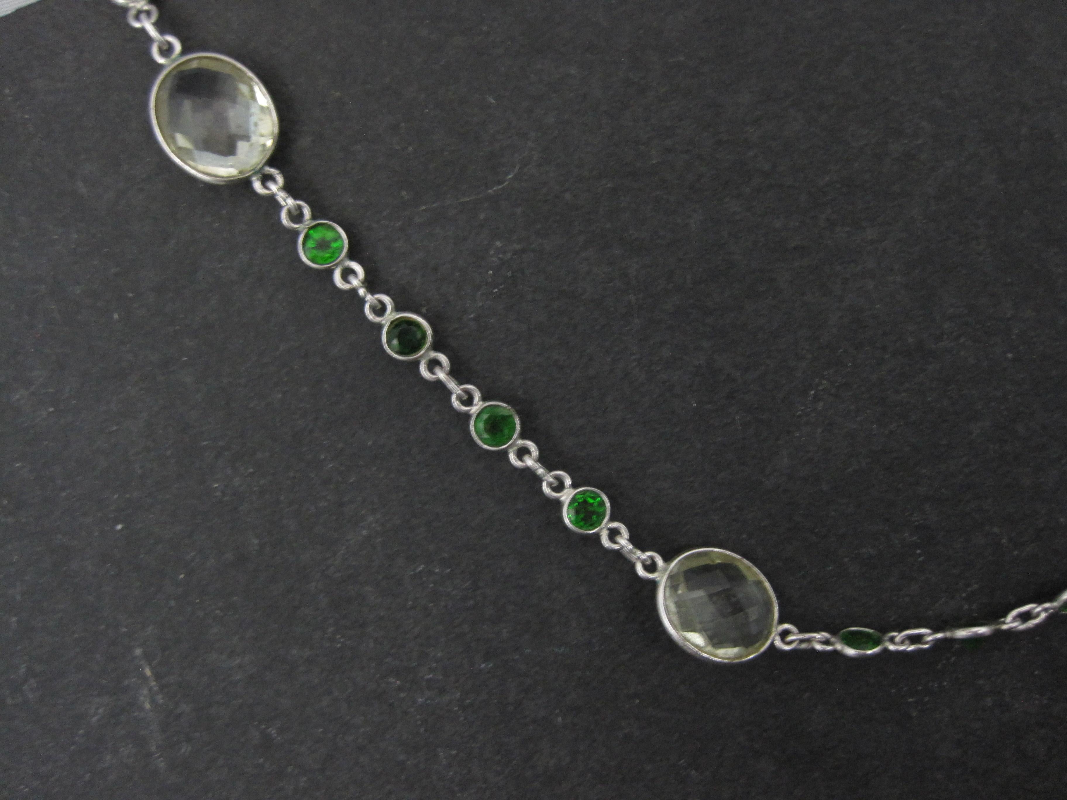 Sterling Green Amethyst Chrome Diopside Necklace 17.5 to 18.5 Inches For Sale 4