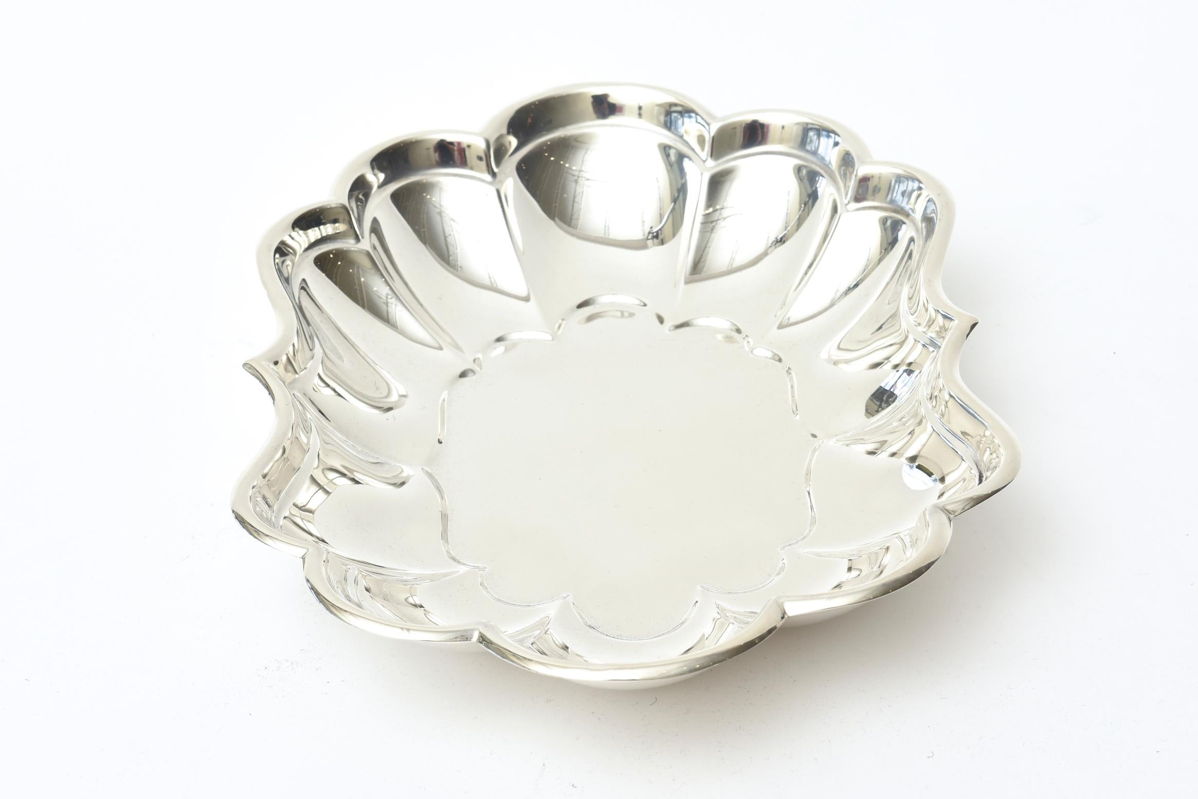 Late 20th Century Vintage Sterling Silver Hallmarked Scalloped Bowl Or Bread Basket  For Sale