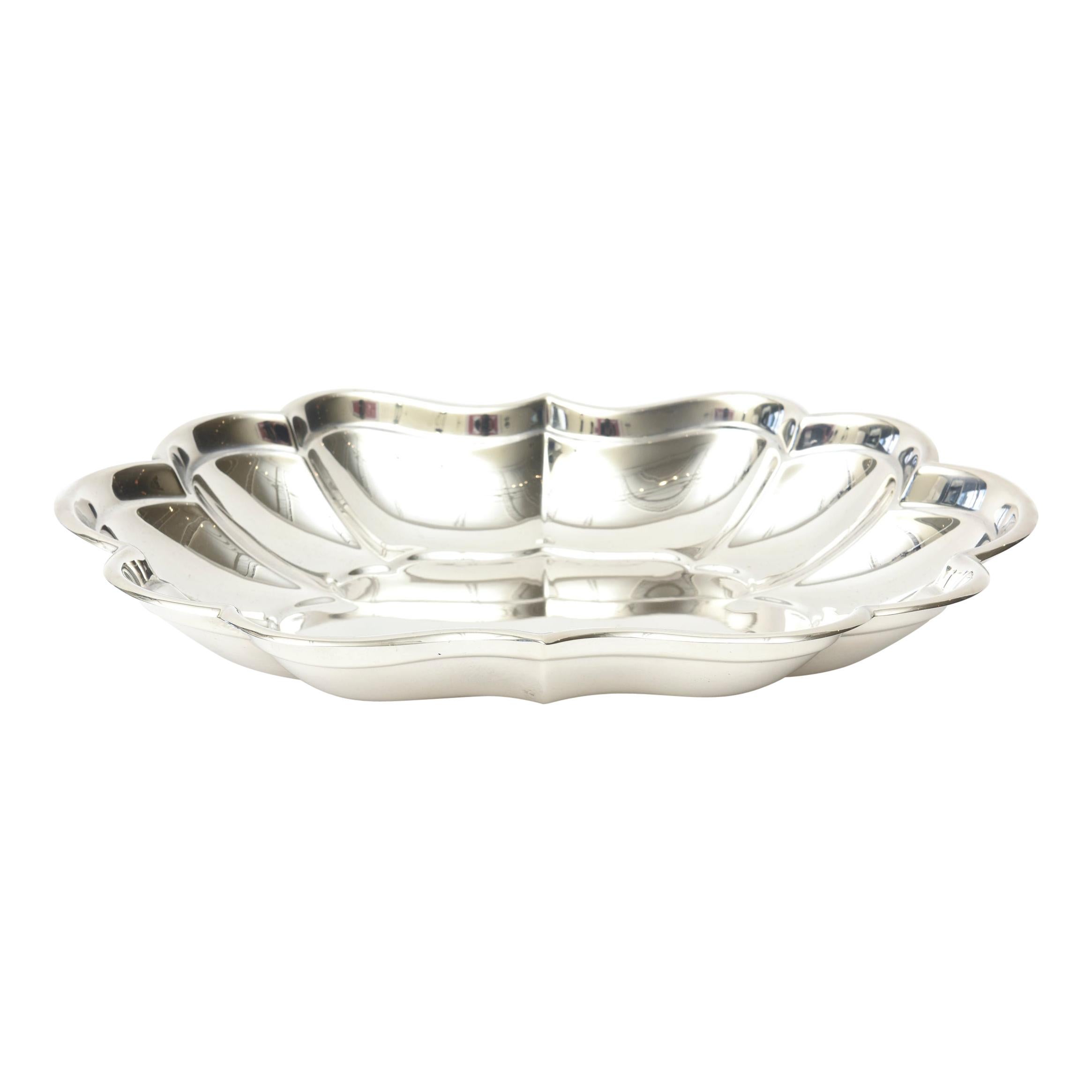 Vintage Sterling Silver Hallmarked Scalloped Bowl Or Bread Basket  For Sale