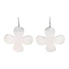 Sterling Hammered Four-Leaf Clover Large Drop Earrings - 925 Good Luck Shamrocks
