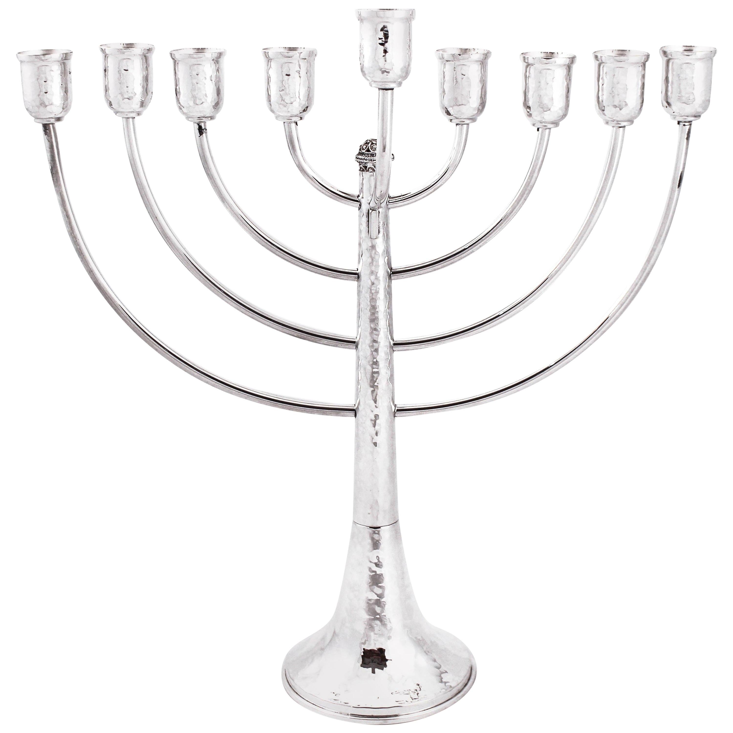 Sterling Hammered Menorah For Sale