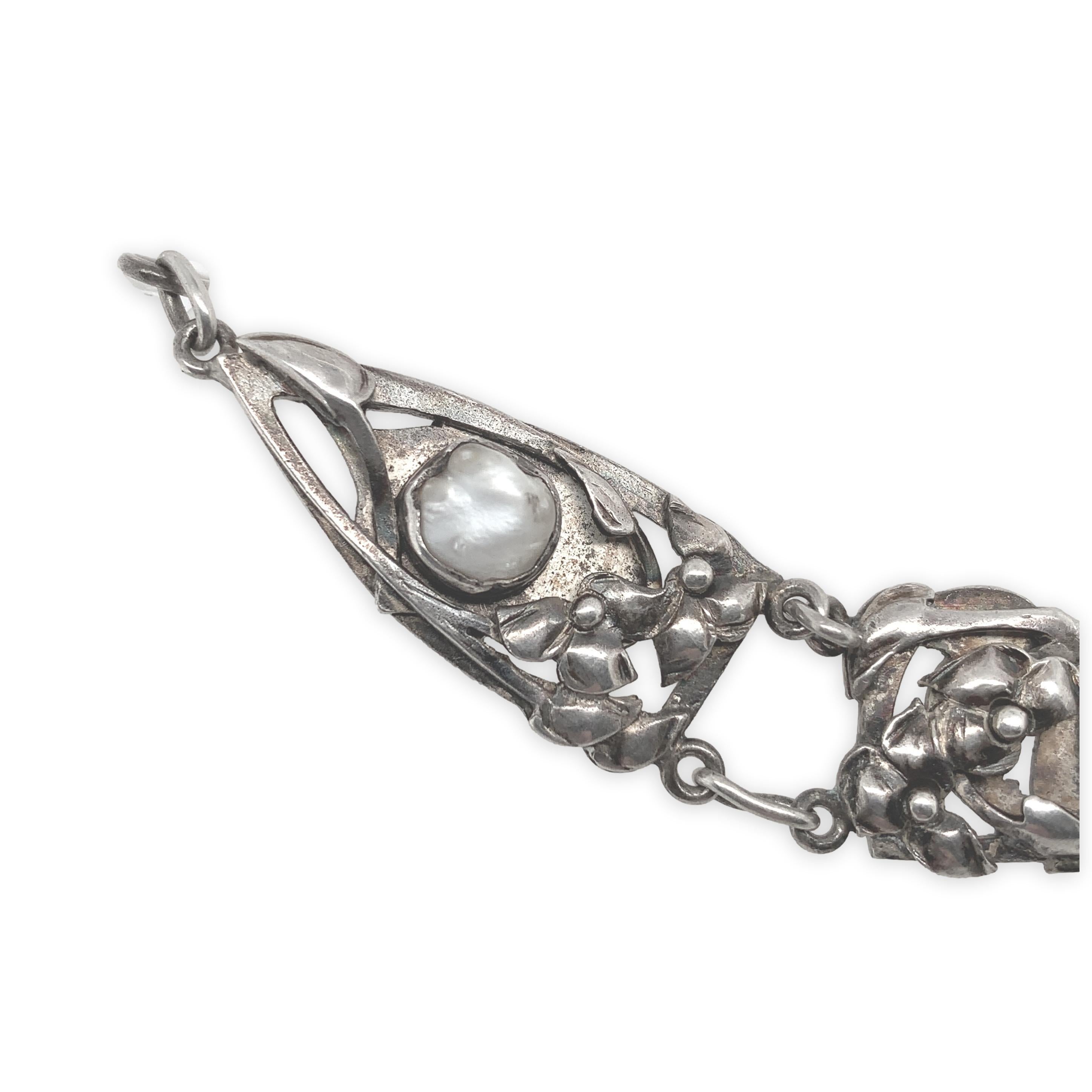 Donna Collana di perle di Kalo in argento lavorate a mano con fiori e foglie applicati, 25
