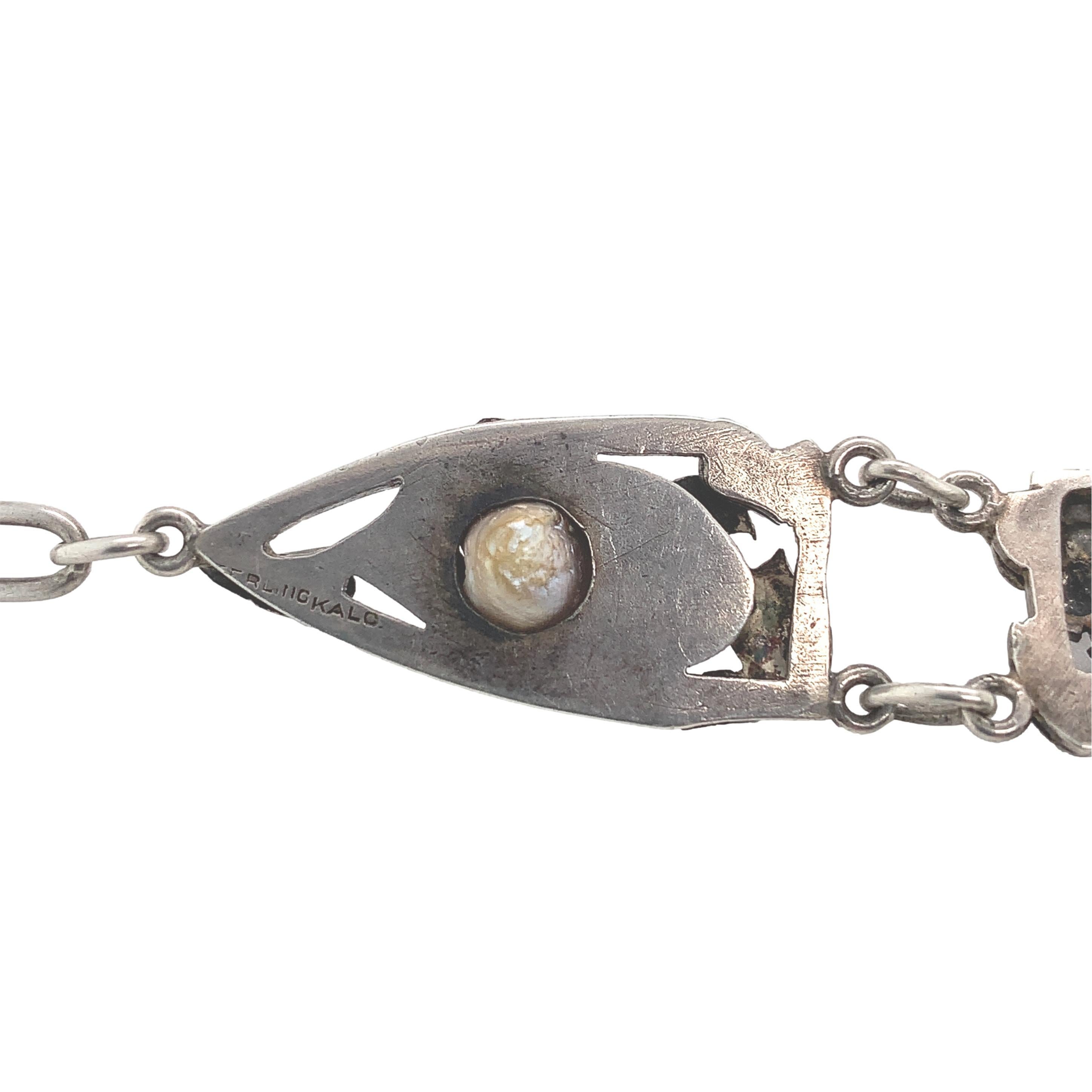 Collana di perle di Kalo in argento lavorate a mano con fiori e foglie applicati, 25