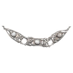 Collana di perle di Kalo in argento lavorate a mano con fiori e foglie applicati, 25".