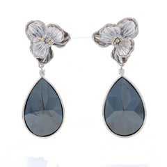 Boucles d'oreilles pendantes en hématite et diamant 925 14k Gold Pltd Pear .28ctw Floral