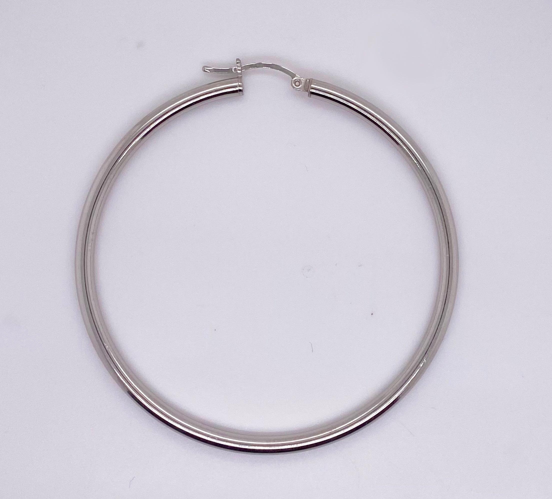 Hoop Earrings are so popular right now and 2.5 inch diameter hoops are the perfect size-not too small and not too big! They are great for a staple earring that you can wear everyday. The 3 millimeter width is also perfect and the earrings are light