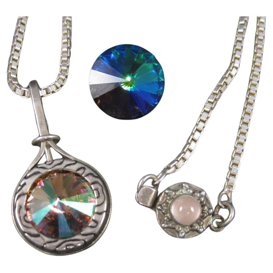  Chaîne de pendentif interchangeable en argent sterling et quartz rose