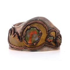 Sterling Jasper Vintage Modernist Cuff Bracelet 7 1/2" - 925 Brass Copper Wave