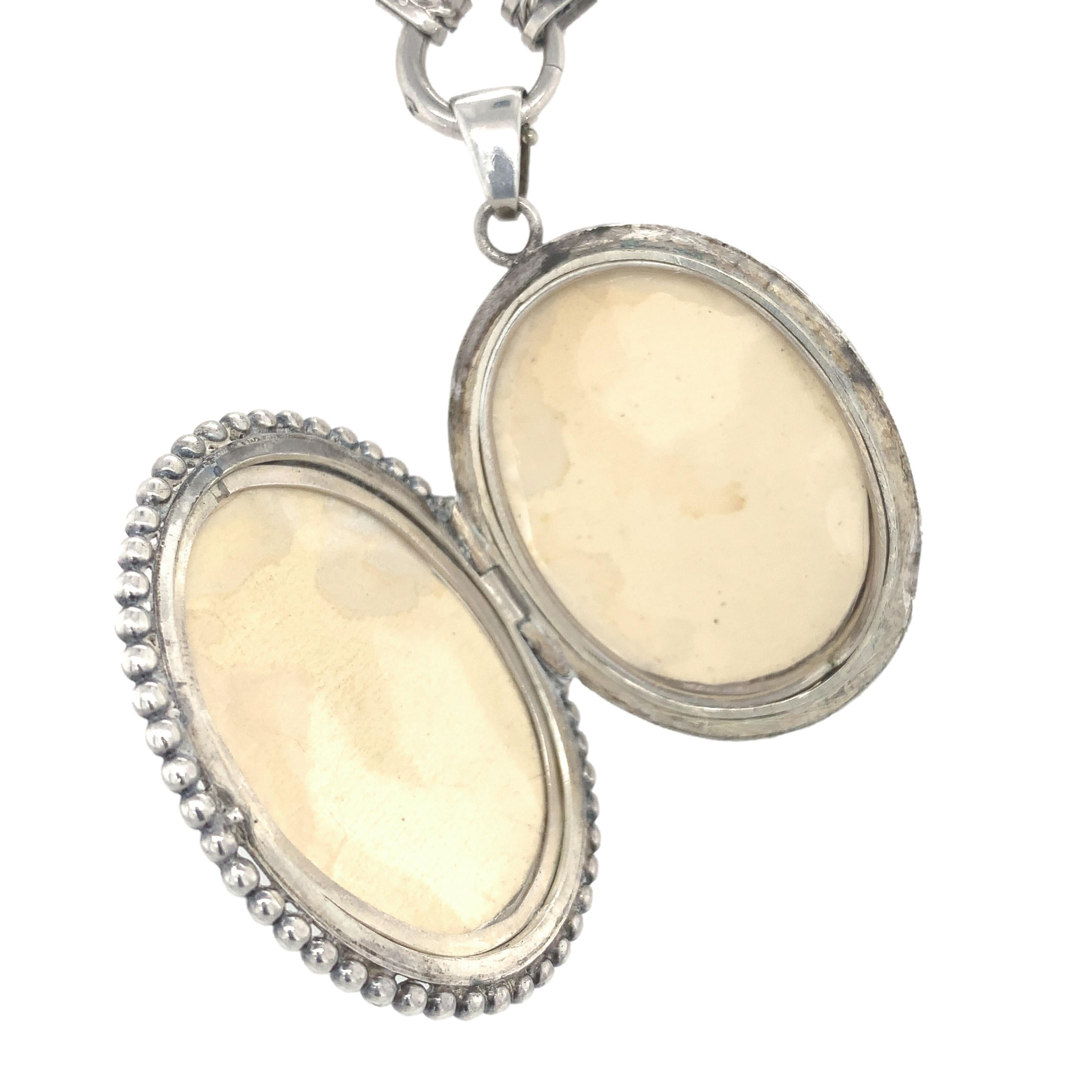 Sterling Kalo Medaillon-Halskette aus Sterling mit eingravierten Blumen und breiter Kette, handgeschmiedet Damen