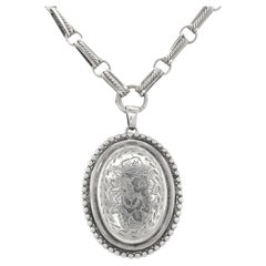Sterling Kalo Locket Necklace with Engraved Flowers and Wide Chain Hand Wrought