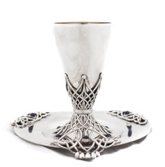 Sterling Kiddush Cup with Lapis Stones